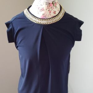 Navy blue dressy embellished top
